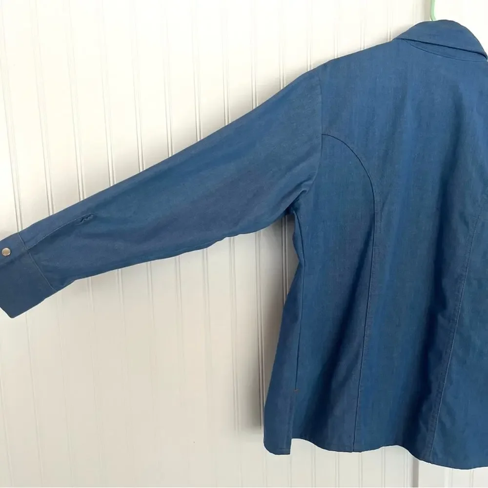 Vintage 60s 70s Levi’s Orange Tab Western Pearl Snap Denim Shirt Size Large Blue